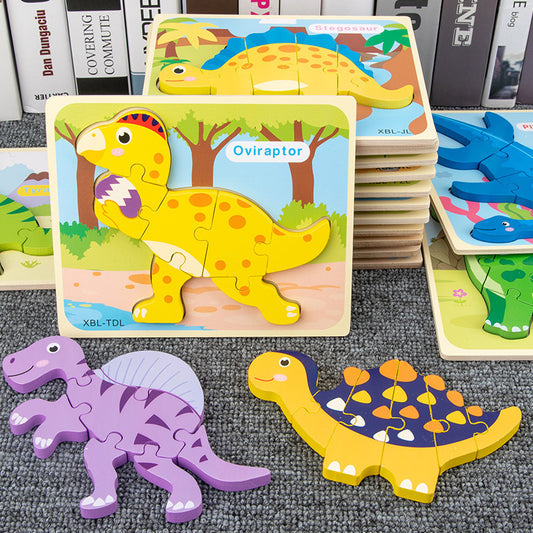 Wooden Cartoon Dinosaur 3D Puzzle - Montessori Educational - Giggles & Coos