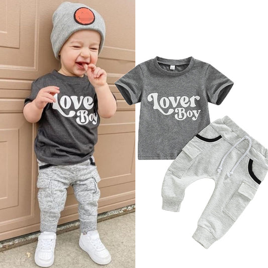 Gray Monogram Print T-Shirt for Baby Boys - Giggles & Coos