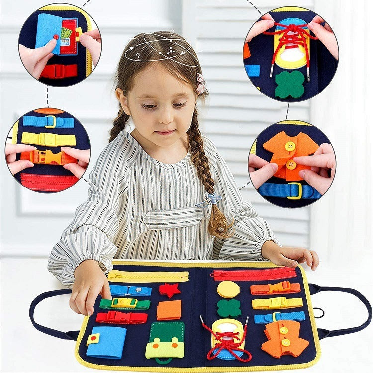 Busy Board: Dressing & Buttoning Learning Toy - Giggles & Coos